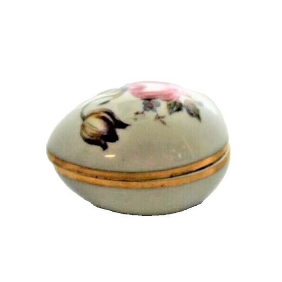 Limoges Trinket Box Oval Shaped Unhinged Floral France - Picture 5 of 7